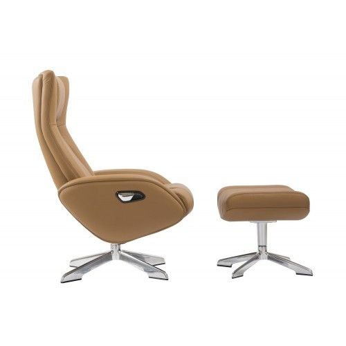 Modern camel leather lounge chair with ottoman Ingrid
