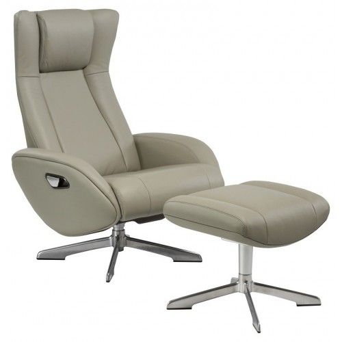 Modern grey leather lounge chair with ottoman Ingrid