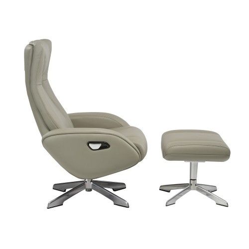 Modern grey leather lounge chair with ottoman Ingrid