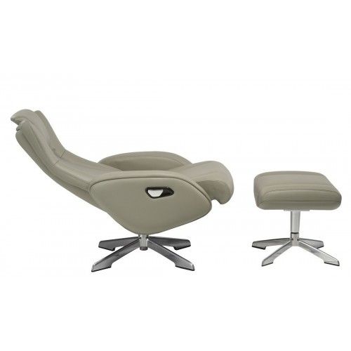 Modern grey leather lounge chair with ottoman Ingrid