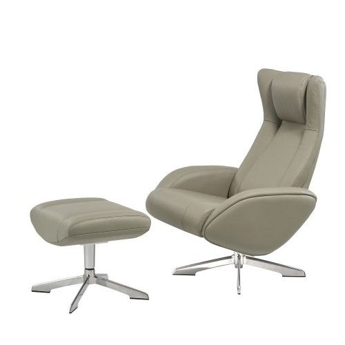 Modern grey leather lounge chair with ottoman Ingrid