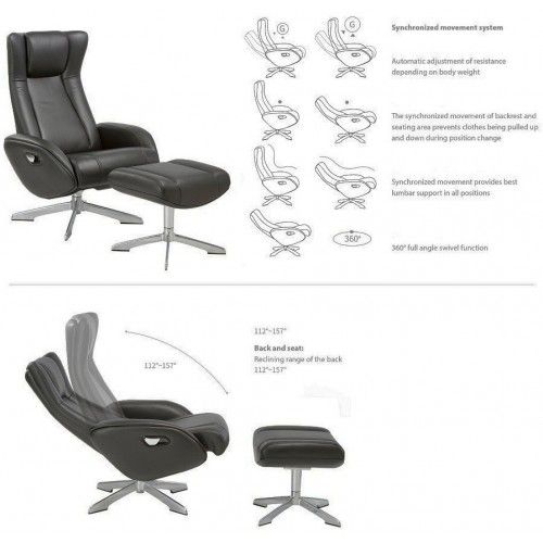 Modern grey leather lounge chair with ottoman Ingrid