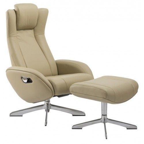 Modern beige leather lounge chair with ottoman Ingrid