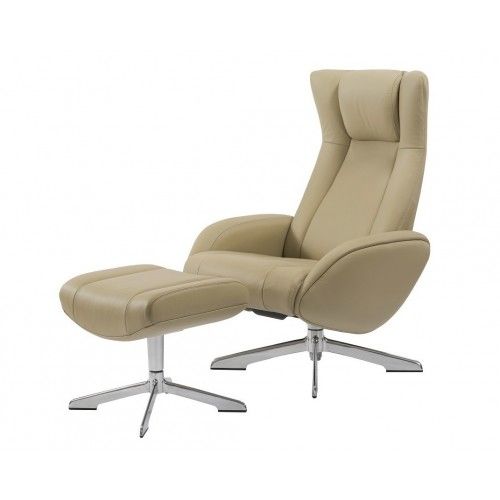 Modern beige leather lounge chair with ottoman Ingrid
