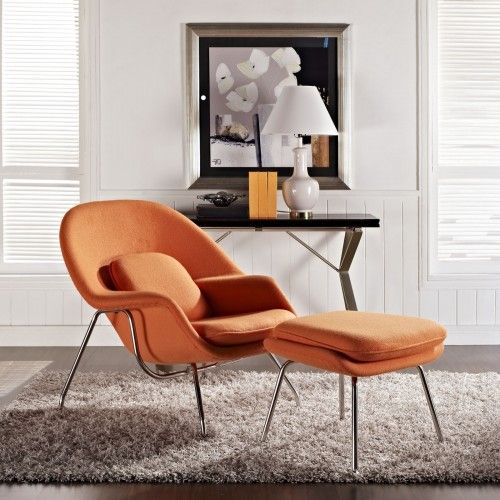 Modern Orange Fabric Lounge Chair with ottoman Wall Street