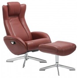 Modern red leather lounge chair with ottoman Ingrid