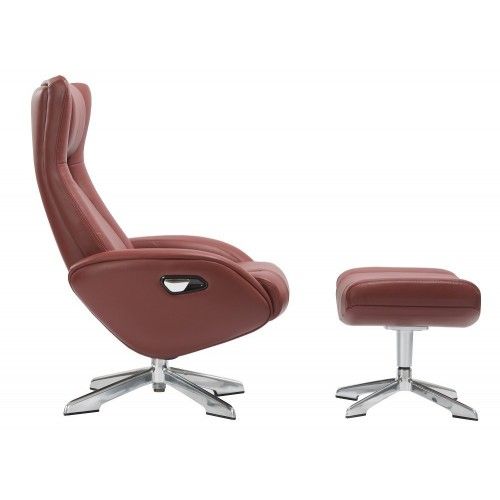 Modern red leather lounge chair with ottoman Ingrid