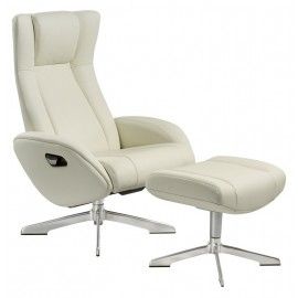 Modern white leather lounge chair with ottoman Ingrid
