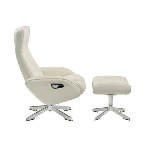 Modern white leather lounge chair with ottoman Ingrid