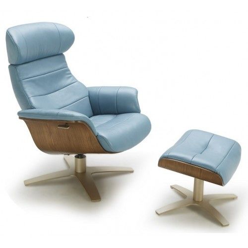 Modern blue leather lounge chair with ottoman Comfort