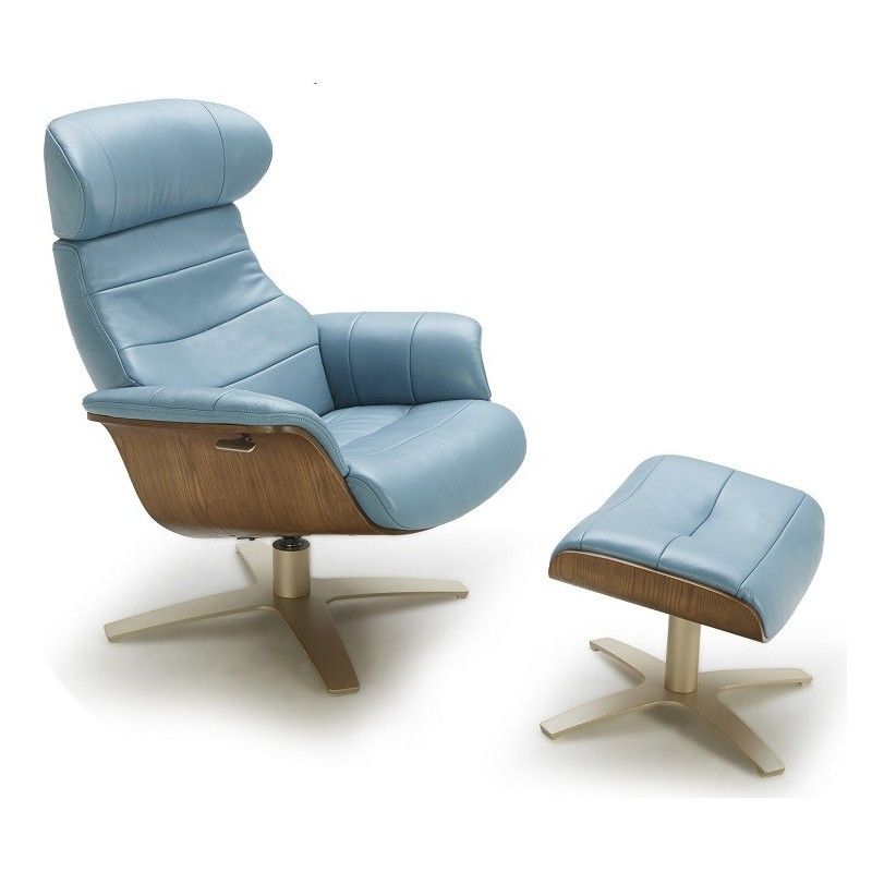 Modern Blue Leather Lounge Chair, Modern Leather Lounge Chair And Ottoman