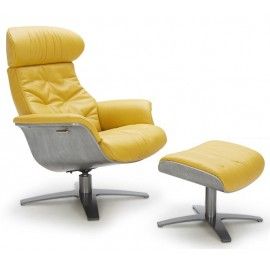Modern mustard yellow leather lounge chair with ottoman Comfort
