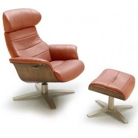 Modern pumpkin leather lounge chair with ottoman Comfort