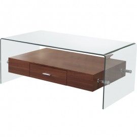 Modern glass and cherry coffee table with drawer Murcia