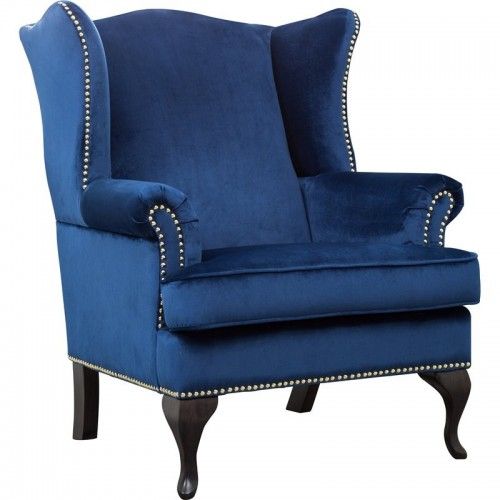 Modern Wing Arm Chair Rasmus in Blue Velvet