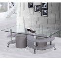 Contemporary grey and glass coffee table with stools Leonardo