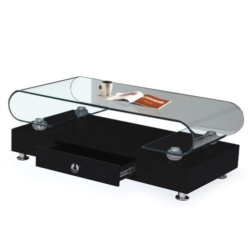 Contemporary black coffee table with drawer and glass top Valladolid