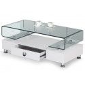 Contemporary white coffee table with drawer and glass top Cordoba