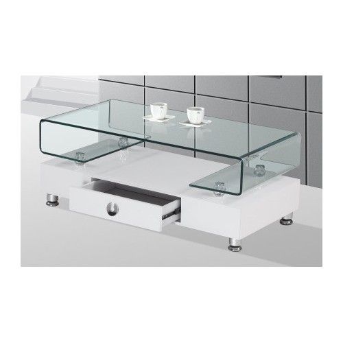 Contemporary white coffee table with drawer and glass top Cordoba