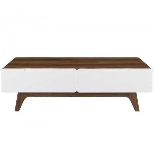 Modern Walnut and White Coffee Table with drawers Origin