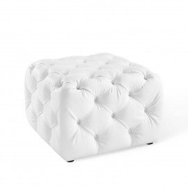 Modern White Tufted Button Square Faux Leather Ottoman Anthem