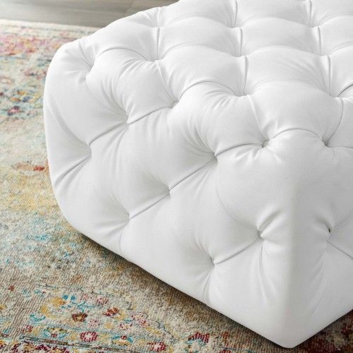 Modern Tufted Button Square Faux Leather Ottoman Anthem