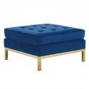 Modern Gold Stainless Steel and Navy Blue Velvet Ottoman Loft