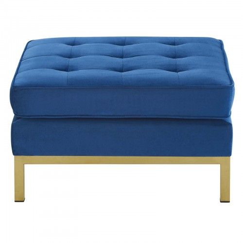 Modern Gold Stainless Steel and Navy Blue Velvet Ottoman Loft