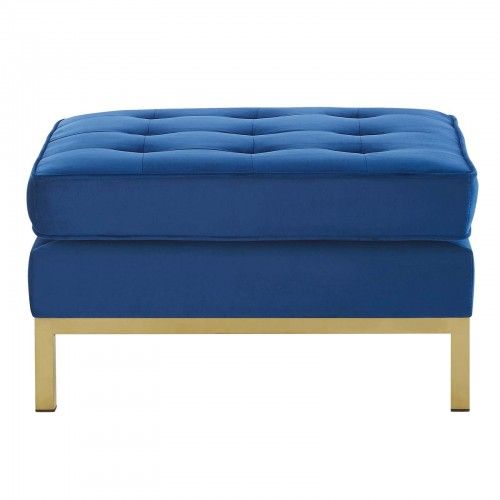 Modern Gold Stainless Steel and Navy Blue Velvet Ottoman Loft