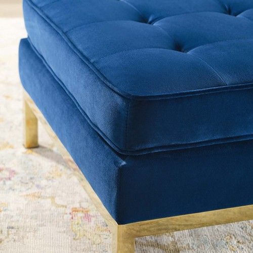 Modern Gold Stainless Steel and Navy Blue Velvet Ottoman Loft