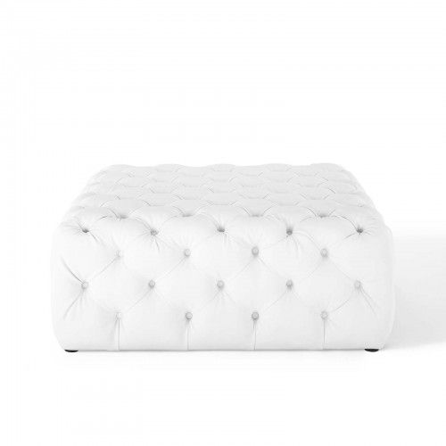 Modern Tufted White Leather Ottoman Anthem