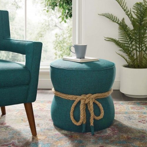 Modern Teal Blue Fabric Ottoman Beat