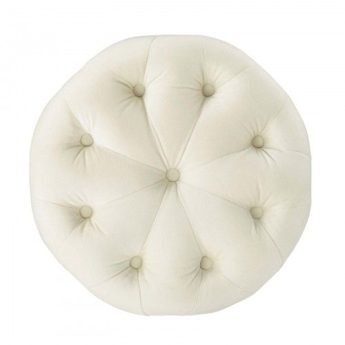 Modern Tufted Round Ivory Velvet Ottoman Anthem