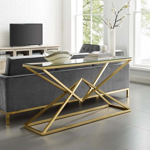 Modern Brushed Gold Metal Stainless Steel Console Table Point