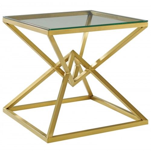 Modern Brushed Gold Metal Stainless Steel Side Table Point