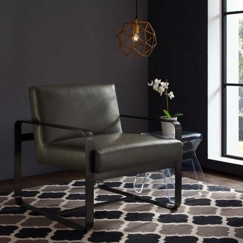 Modern Grey Leather Lounge Chair Sphynx