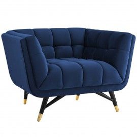 Mid-century Modern Midnight Blue Fabric Lounge Chair Flow