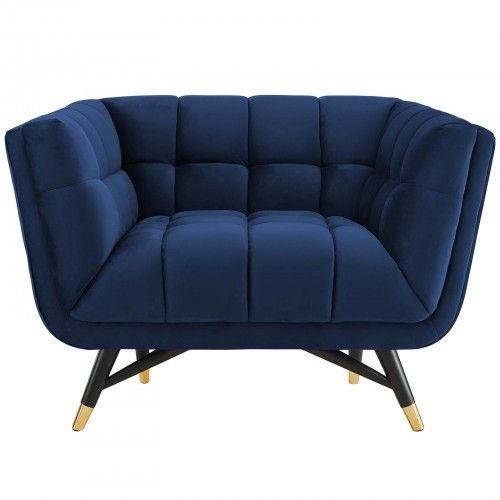 Mid-century Modern Midnight Blue Fabric Lounge Chair Flow
