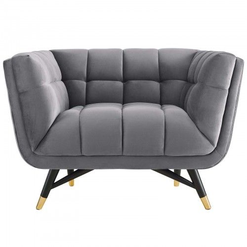 Mid-century Modern Grey Fabric Lounge Chair Flow
