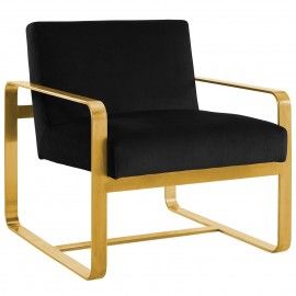 Modern Black Velvet and Gold Lounge Chair William