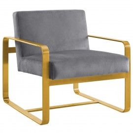 Modern Grey Velvet and Gold Lounge Chair William