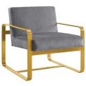 Modern Grey Velvet and Gold Lounge Chair William