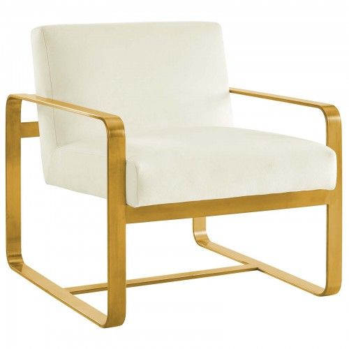 Modern Ivory Velvet and Gold Lounge Chair William