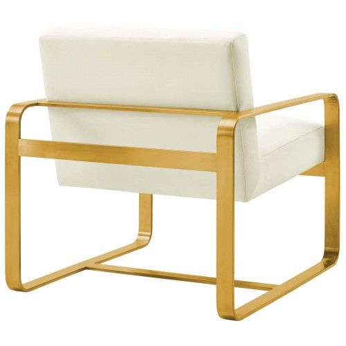 Modern Ivory Velvet and Gold Lounge Chair William