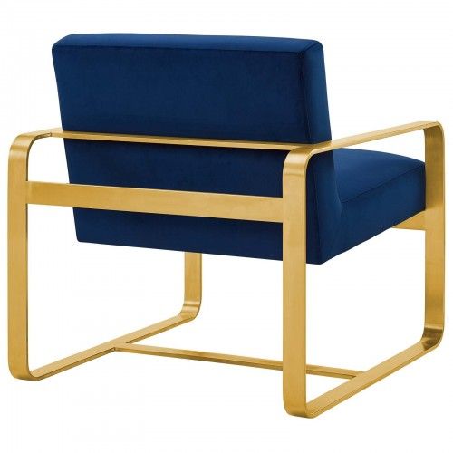 Modern Navy Blue Velvet and Gold Lounge Chair William