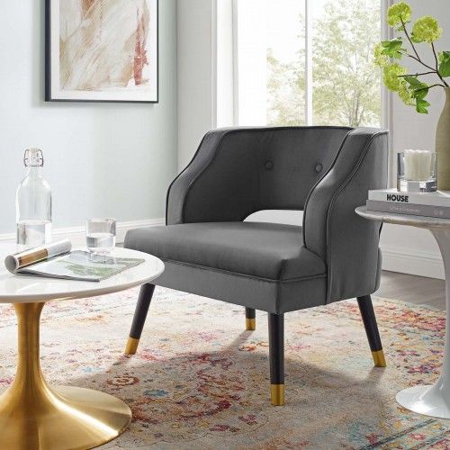 Modern Grey Velvet Lounge Chair Bali