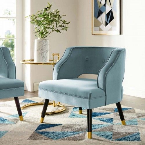 Modern Light Blue Velvet Lounge Chair Bali