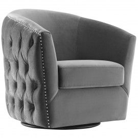 Vintage Grey Velvet Swivel Lounge Chair Glen