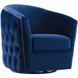Vintage Navy Blue Velvet Swivel Lounge Chair Glen
