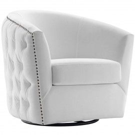 Vintage White Velvet Swivel Lounge Chair Glen